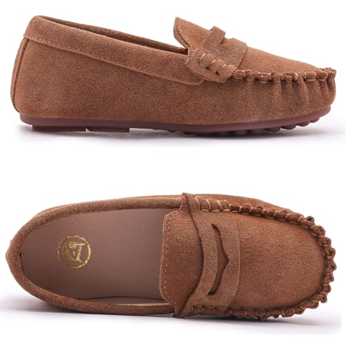 DADAWEN Toddler Little Kid Boys Girls Soft Suede Leather Slip On Loafer Flats Dress Shoes Casual Boat Shoes Wedding Church School Oxford Shoes Loafers3