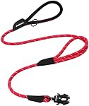 PetBonus Deux poignées de chien laisse, 5FT Poignée de circulation confortable et durable, plomb d'entraînement réfléchissant pour chiens de taille moyenne (rouge)