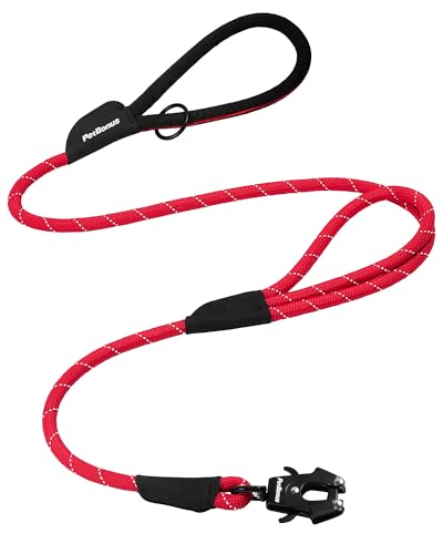PetBonus Hundeleine mit Zwei Griffen, 150×1,2cm robuste Hundeleine große Hunde mit Schnellverschluss-Karabiner, Reflektierende Führleine zum Trainieren und Gassi gehen (Rot)
