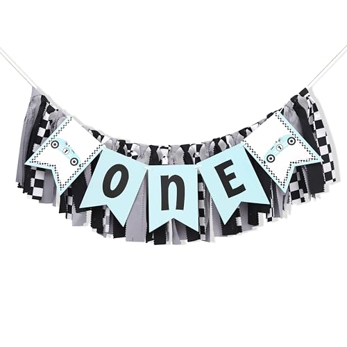 Fast One Geburtstagsparty-Hochstuhl-Banner – Renn-Hochstuhl-Banner, blaue Wimpelkette zum 1. Geburtstag, blaue Vintage-Rennwagen-Party-Dekoration (schnell (blau))