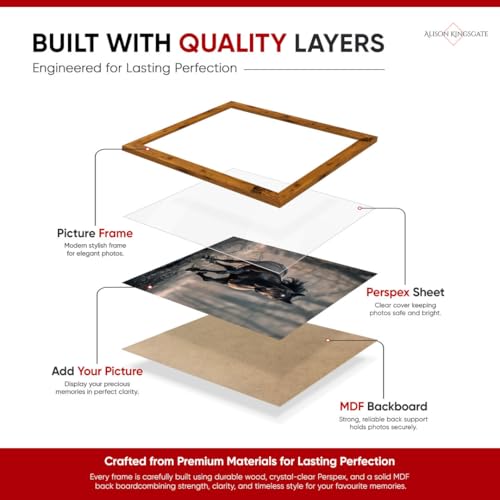 Alison Kingsgate Modern 36X24 Rustic Oak Picture Frame - Engineered Wood Photo Frame with Shatterproof Perspex Front - Ideal for Posters, Certificates & Artwork - Wall Mount or Tabletop Display