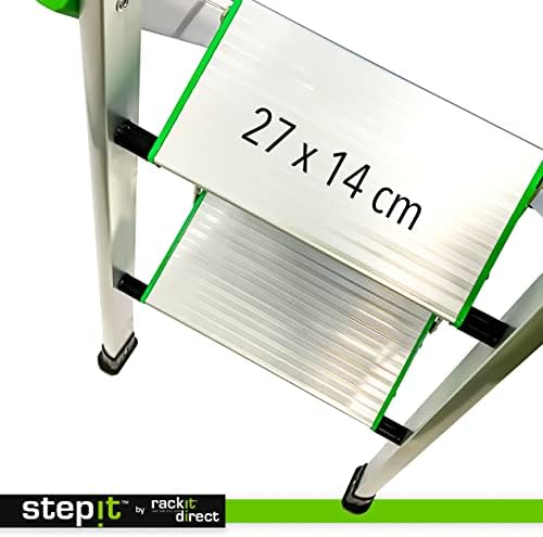 StepIt 4 Step Ladder - Portable Folding Aluminium Four Step Ladder with Deep Steps | 3 Year Warranty | Anti-Slip Soft Grip Step Ladders with Rubber Hand Grip | 150kg Capacity - Safety Step Ladders