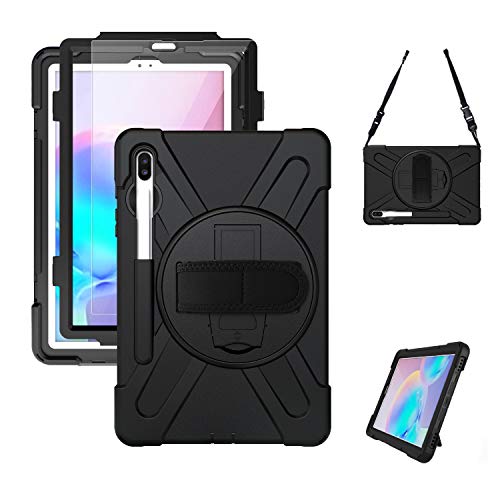 Galaxy Tab S6 Case 2019 with Pen Holder, Built-in Screen Protector, SIBEITU Heavy Duty Shockproof Rugged Case with Stand, Handle, Strap for Samsung Galaxy Tab S6 10.5'' SM-T860/T865/T867 Black