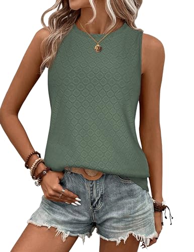 Zeagoo Damen Tank Tops Sommer Ärmellose Oberteile Basic Top Blusentop Lässige Weste Rundhals Bluse Shirt Graugrün L