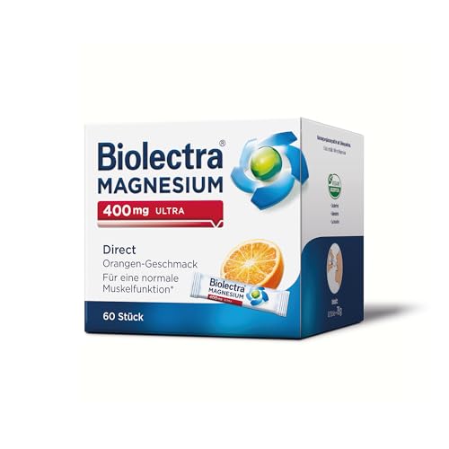 Biolectra Magnesium 400 mg Direct Sticks Orange, 60 Stück: Für eine normale Muskelfunktion bei erhöhtem Bedarf, Magnesium Direkt-Sticks, hochdosiert