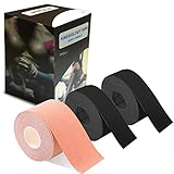 Kinesiology Theraeputic Tape Physio For Athletic Sports Recovery Pain Relieve Strong Adhesion Waterproof Original Cotton Uncut 1roll 2inch x 16.4ft/2rolls 1inch x 16.4ft (1 Beige/2 black)
