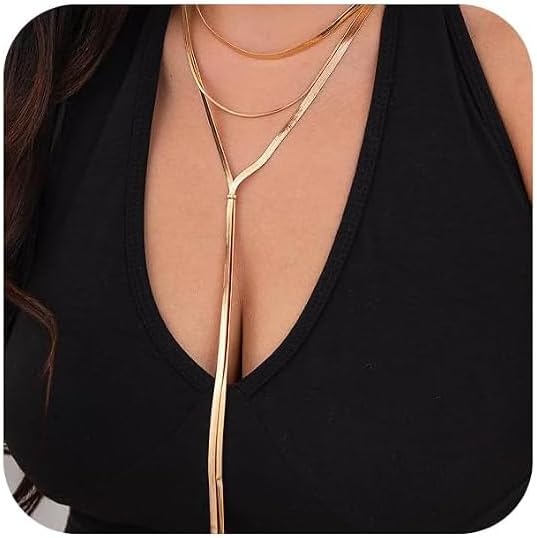 Chunky Gold Choker Necklace for Women, 3 Layered Silver Statement Necklace Long Snake Chain Drop Necklace for Women,Charm Prom Body Jewelry Accessories