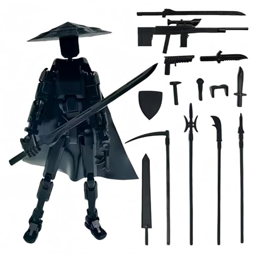 ROIISNM (Assembly Completed) T13 Action Figure 3D Printed Multi-Jointed Movable T13 Titan 13 Robot Action Figure Dummy 13 Desktop Decorations for Game Lovers (Black Swordsman)