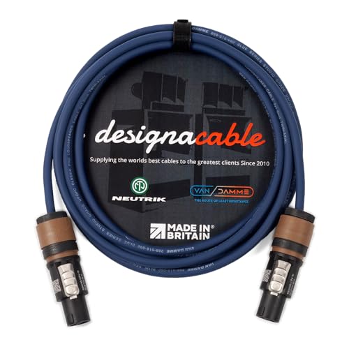designacable.com 1m - 2x1.5mm Studio Grade speakON to speakON Speaker Cables - Handmade in the UK using Van Damme Blue Series Loudspeaker Cable & Neutrik NL2FX 2 pole Speakon connectors.