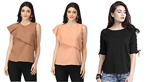 Image of DHRUVI Trendz Women's Regular Fit T-Shirt (2021 Pink & Brown & Black X-Large)