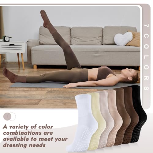 Image of Cozypower 7 Pairs Women Non Slip Pilates Socks with Grips Yoga Crew Sock Small Feet for Barre Hospital Workout Ballet Dance