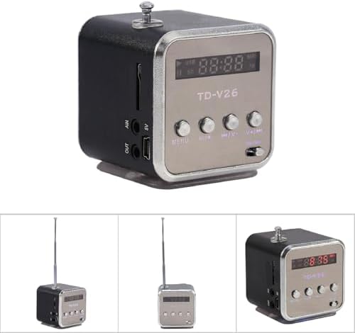 Mini Speaker Music Player, Portable FM Radio Stereo Speaker PC Fashion Support TF Card and U Disk(Black)