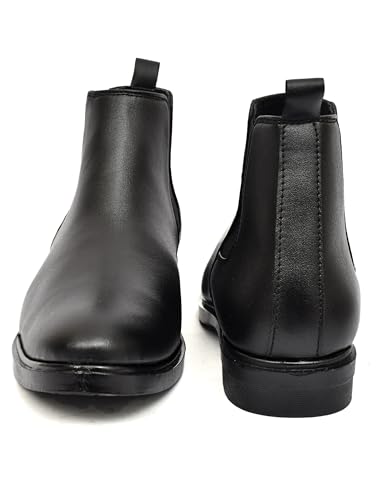 Image of Synthetic Leather Slip-On Chelsea Boots with Side Zipper | Lightweight, Comfortable, Formal and Casual Shoes for Office & Party