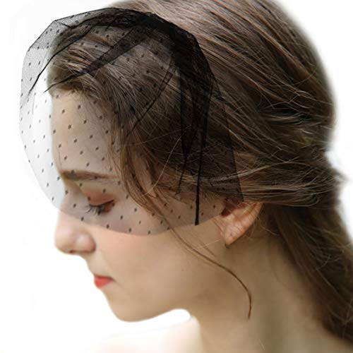 Fangsen Fascinators Bridal 1T Short Veil Headband Headband comb Tea Party Headwear for Girls and Women (Black)