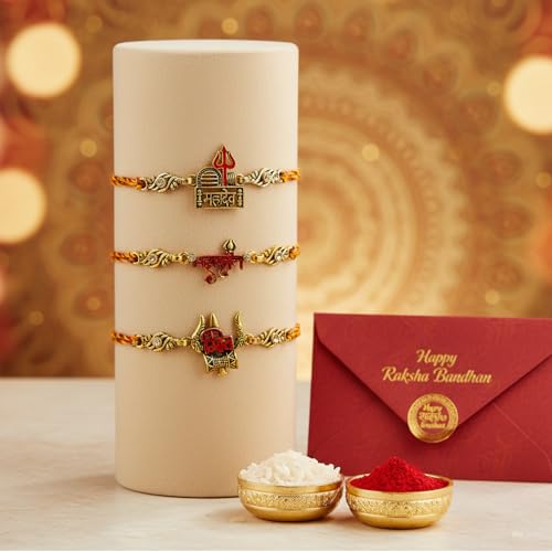 Image of Set for Brother Set of 2, Designer Peacock Rakhi for Brother Boy Men, Premium Kalash Raki for Bhaiya, Traditional Rakshabandhan Rakhis with Best Wishes Card and Tillak Set, Thread (r)