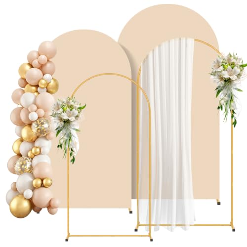 Image of 2 Pack Arch Backdrop Stand and Cover Set (7.2FT /6FT), Balloon Arch Stand | Metal Background Arch Stand, Backdrop Arch Frame, Wedding Arch for Backdrop (Apricot Cover)