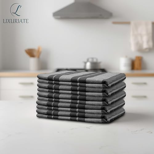 LIXURIATE Stripe Designed Tea Towels for Kitchen - 100% Cotton | Super Absorbent & Quick Drying Hotel Quality Kitchen Towels Set | 70 x 50 cm - Machine Washable (Grey & Dark Grey, 5 Pack) - Image 3