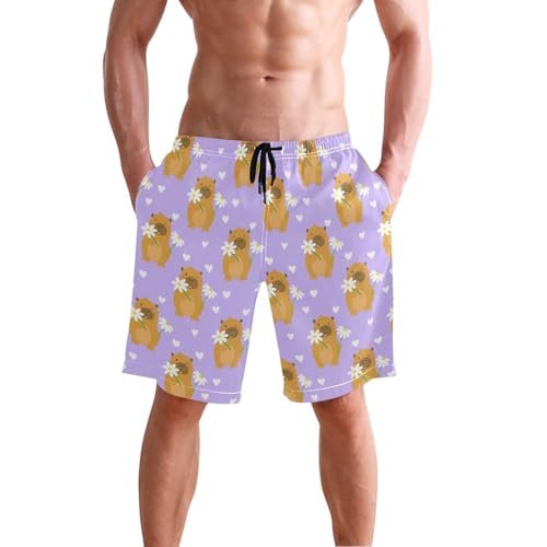 Quick Dry Cute Capybaras Men's Swimming Shorts Swim Trunks with Mesh Lining Beach Wear - S