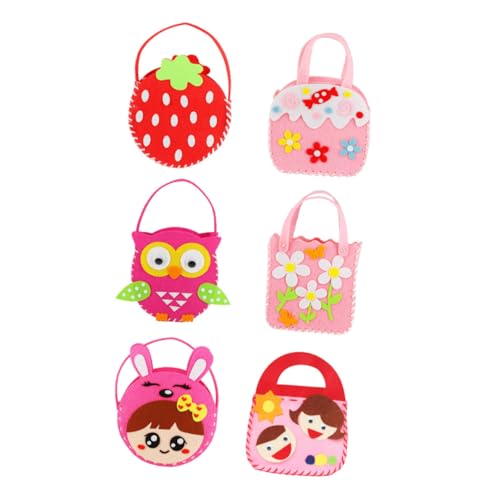 GLSTOY 6 juegos Kit Infantil de Bolsos DIY con Materiales de Fieltro No Tejido para Manualidades Seguras Colores Vivos y Diseños de Animales para Desarrollar Creatividad y Habilidades