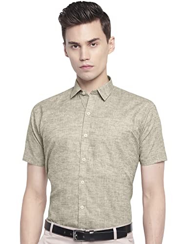 Image of GHPC Cotton Linen Plain Solid Half Sleeves Regular Fit Formal Shirt for Men