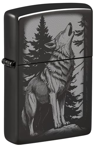 Encendedor Zippo Howling Wolf Negro Brillante miniatura 1