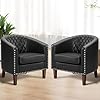 Primezone barrel chair set of 2 comfy accent chair faux leather living room chairs club chair with cushion nailhead trim and diamond grid backrest reading chair for bedroom waiting room black  urban country home decor