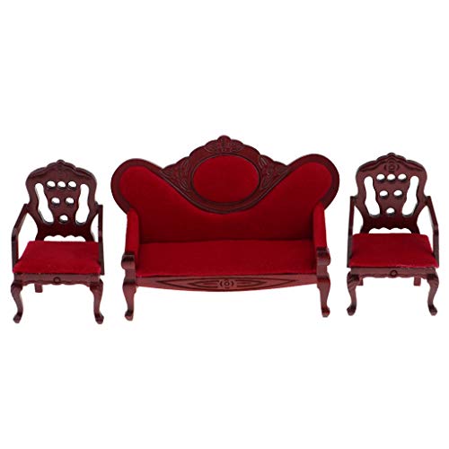 EatingBiting 1:12 Miniature Living Room Furniture Vintage Red Wooden Sofa