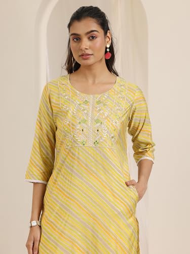 Image of Libas Womens Printed Silk Blend Straight Kurta for Women