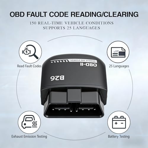 Image of B26 Bluetooth OBD2 Scanner for iOS & Android - Subscription-Free Engine Code Reader, 2026 Upgraded Engine Diagnostic Tool, Reset Check Engine Light for Temporary & Pending Faults