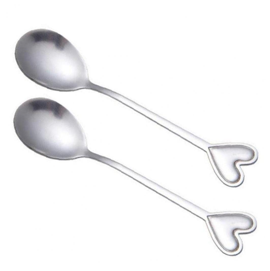 Froiny Silver 2Pc Stainless Steel Heart Shape Coffee Tea Spoon Fork Dessert Sugar Stirring Decorative Spoons Teaspoon Wedding Gift Kitchen Tools,