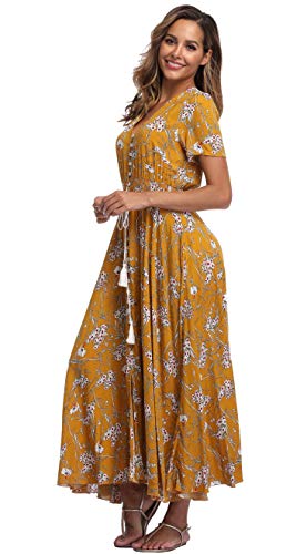 Image of VintageClothing Women's Floral Maxi Dresses Boho Button Up Split Summer Casual Long Dress Beach Party Dress