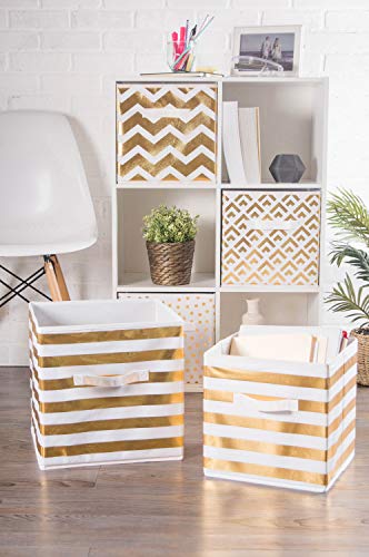 DII Non Woven Polyester Metallic Diamond Storage Bin, Small Set of 2, White/Gold - image 5