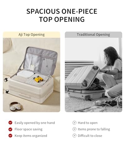 aji Expandable Top Opening 24 Inch Checked Luggage with Spinner Wheels, Large Suitcase with TSA Lock, Hard Shell Travel luggage Suitcases for Men Women, for 12+Days Travel, Coconut White4