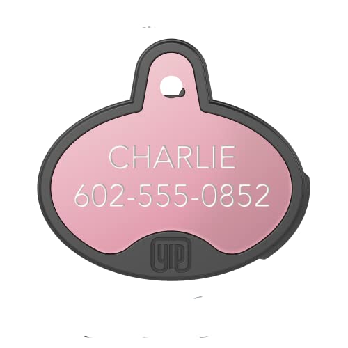 YIP Smart Tag ID & Custom Engraved Dogs Tracker - Compatible with Samsung Galaxy (No GPS Subscription Or Monthly Fee) Pets Collar Location Oval Rose Gold