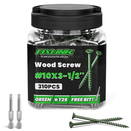 Image of Wood Screws 3-1 /2 Inch, FIXLINK Deck Screws #10 x 3-1 /2 inch, 310 PCS, Epoxy Coated, T25 Star Bit Above 1500 Hour Salt Spray Coating Outdoor Decking Screws Excellent Rust Resistant for Wood Fence, Green