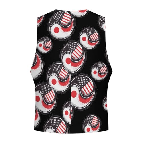 America & Japan Flag Yin-yang Men's Suit Vest Waistcoat Vests Formal Dress with 2 Pockets for Business Casual Tuxedo4