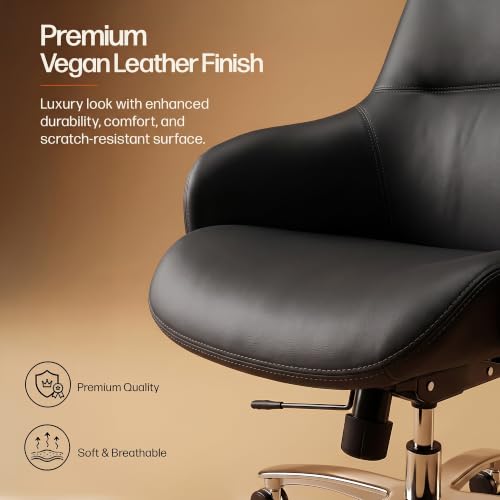 Image of DROGO Calista Ergonomic Office Chair for Work & Home with Premium Vegan Leather | Executive Boss Chair with 5 Cm Seat Depth Adjustment | 3-Point Tilt Recline Lock | Heavy Duty Metal Base (Black)