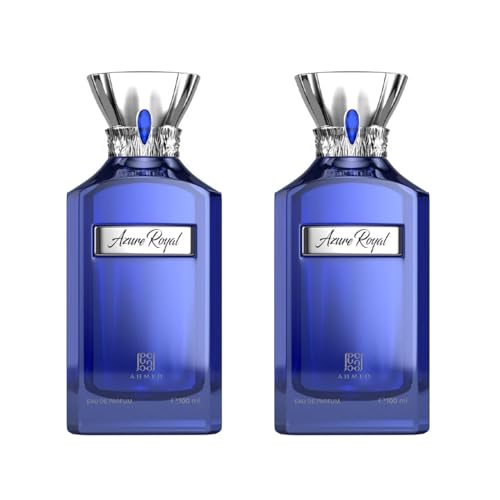 Ahmed Al Maghribi Azure Royal Extrait De Parfum for Men & Women Pack of 2 x 100ml | Long Lasting Luxury Unisex Fragrance | Fruity Floral Woody Scent with Pear Orange Rose Cedarwood Musk