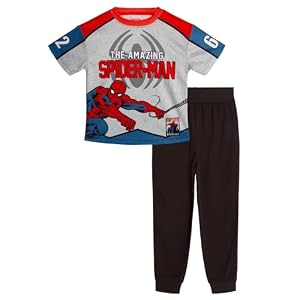 Marvel Spider-Man Mesh T-Shirt and French Terry Jogger Pants Outfit Set Toddler to Big Kid Sizes (2T – 10-12)