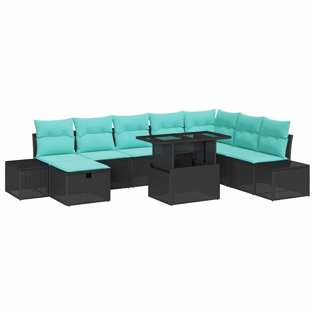 Set Divano da Giardino 9 pz Nero Polyrattan