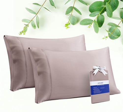 STNOMY Eucalyptus Tencel Cooling Pillowcase 2 Pack King Taupe