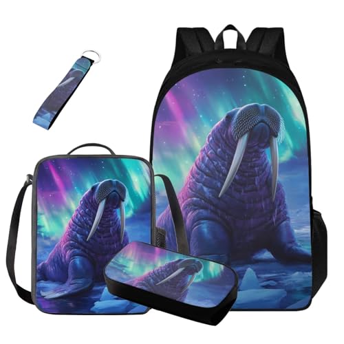 Walrus Backpack for Boys Large Capacity Elementary School Bag for Boys 7-10 Lightweight Camping Lunch Bags Cool Pencil Case Casual Travel Daypack Rucksack3