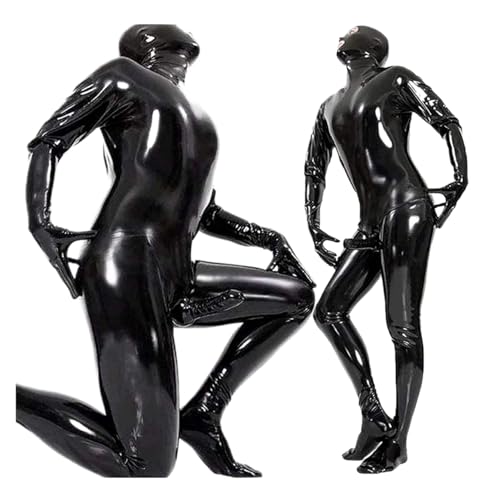 Men's Shiny Patent Black Leather cat Suit Full Body Men Sexy Latex Tight Zipper Jumpsuit Rubber Clothing