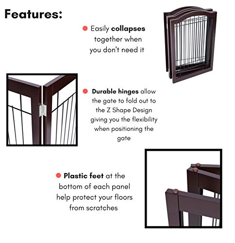 Internet’s Best Wire Dog Gate With Arched Top - 3 Panel - 30 Inch Tall Pet Puppy Safety Fence - Fully Assembled - Durable Mdf - Folding Z Shape Indoor Doorway Hall Stairs Free Standing - Espresso #TOP3