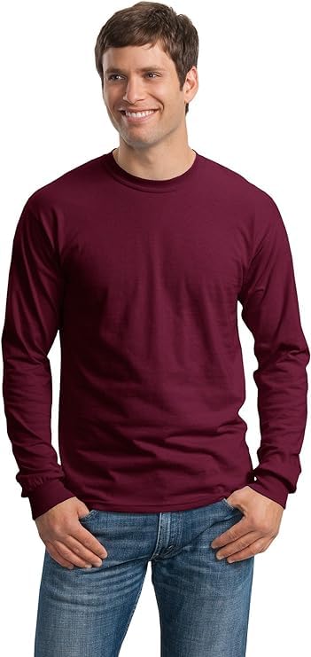 Gildan Men's Heavy Cotton Long Sleeve T-Shirt Style (5400) 2-Pack Maroon