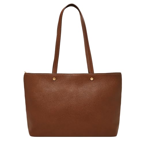 Fossil Womens Jessie Top Zip Tote Leather Tote Bag Medium Brown