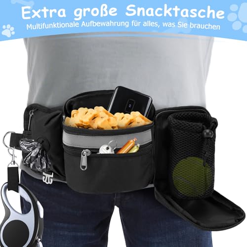 ZESTEFY Leckerlibeutel Hundetraining, Robuste Bauchtasche mit Kotbeutelspender, Flaschenhalter, Reflektor & Verstellbarem Gurt – Wasserdichtes Hundezubehör für Gassi, Training & Outdoor
