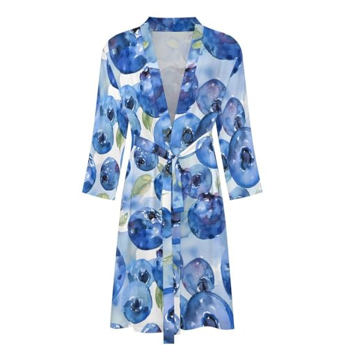Blueberry Watercolor Funny Men's Robe Novelty Soft Lightweight Bathrobe Long-sleeve Spa Robes4