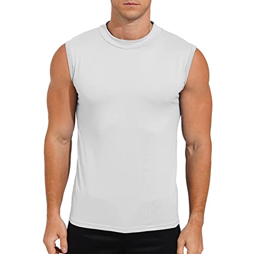 Jeeyjoo Mens T Shirt Sleeveless Basic Mock Turtleneck Slim Fit Undershirt Pullover Thermal Solid Tank Tops White Medium #TOP1