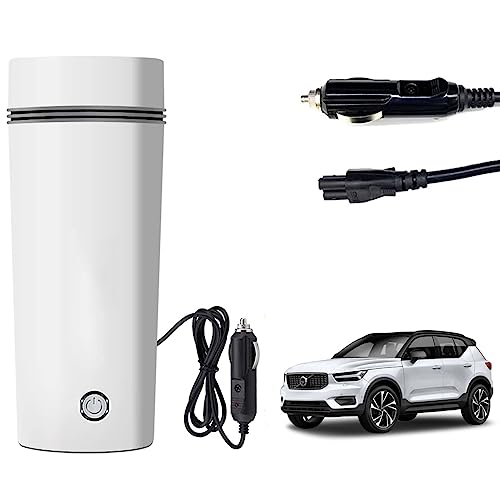 Image of Oshotto 12V Portable Electric Water Bottle for Hot Water Tea Coffee Kettle Mug Multipurpose Food Grade Fast Boil Auto Shut-off For Travel Camping, Road Trip Compatible with Volvo V40 (350ml) - White